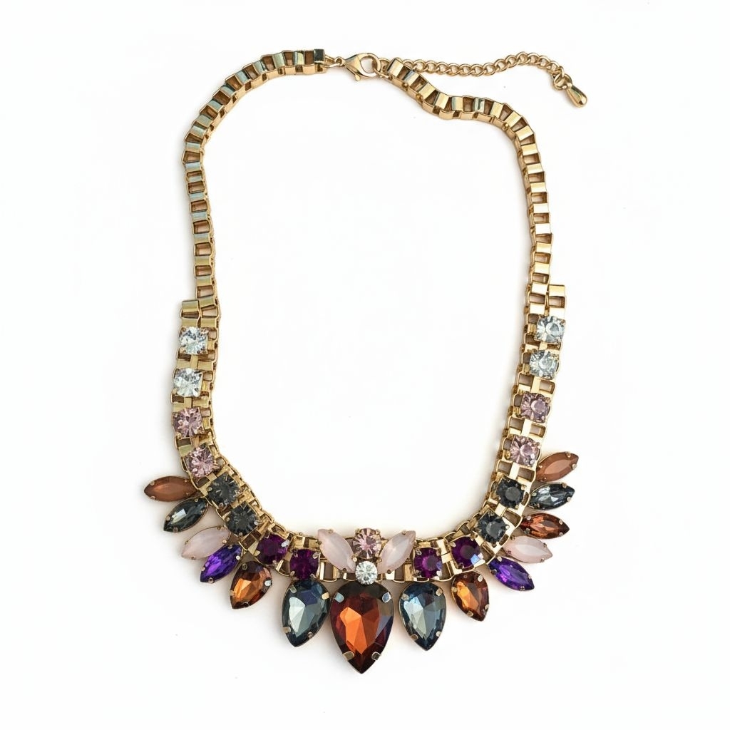 Elegant Gold And Multicolor Gemstone Necklace 8